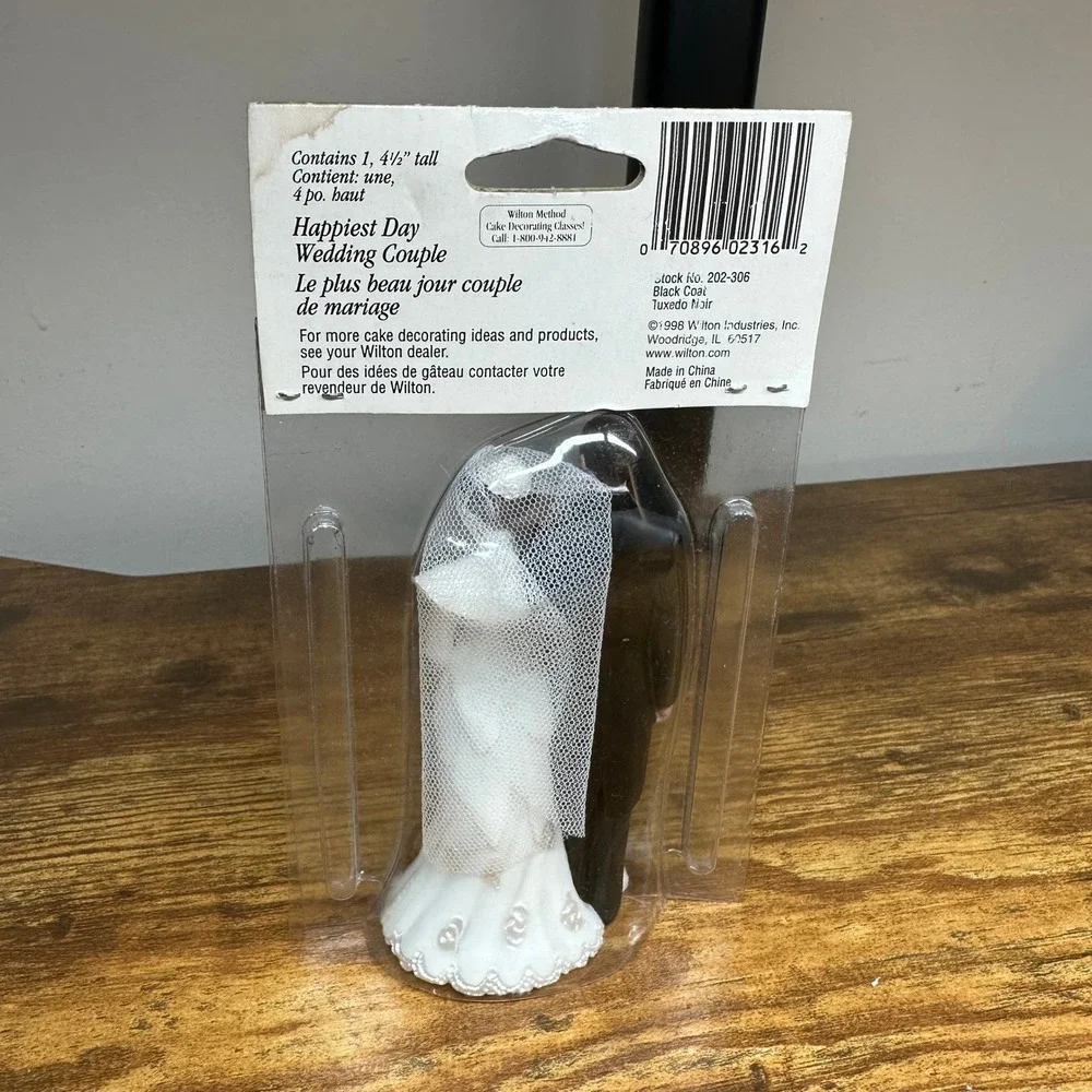 Vintage Wilton Happiest Day Wedding Couple Cake Topper 1998 Black Tuxedo 202-306